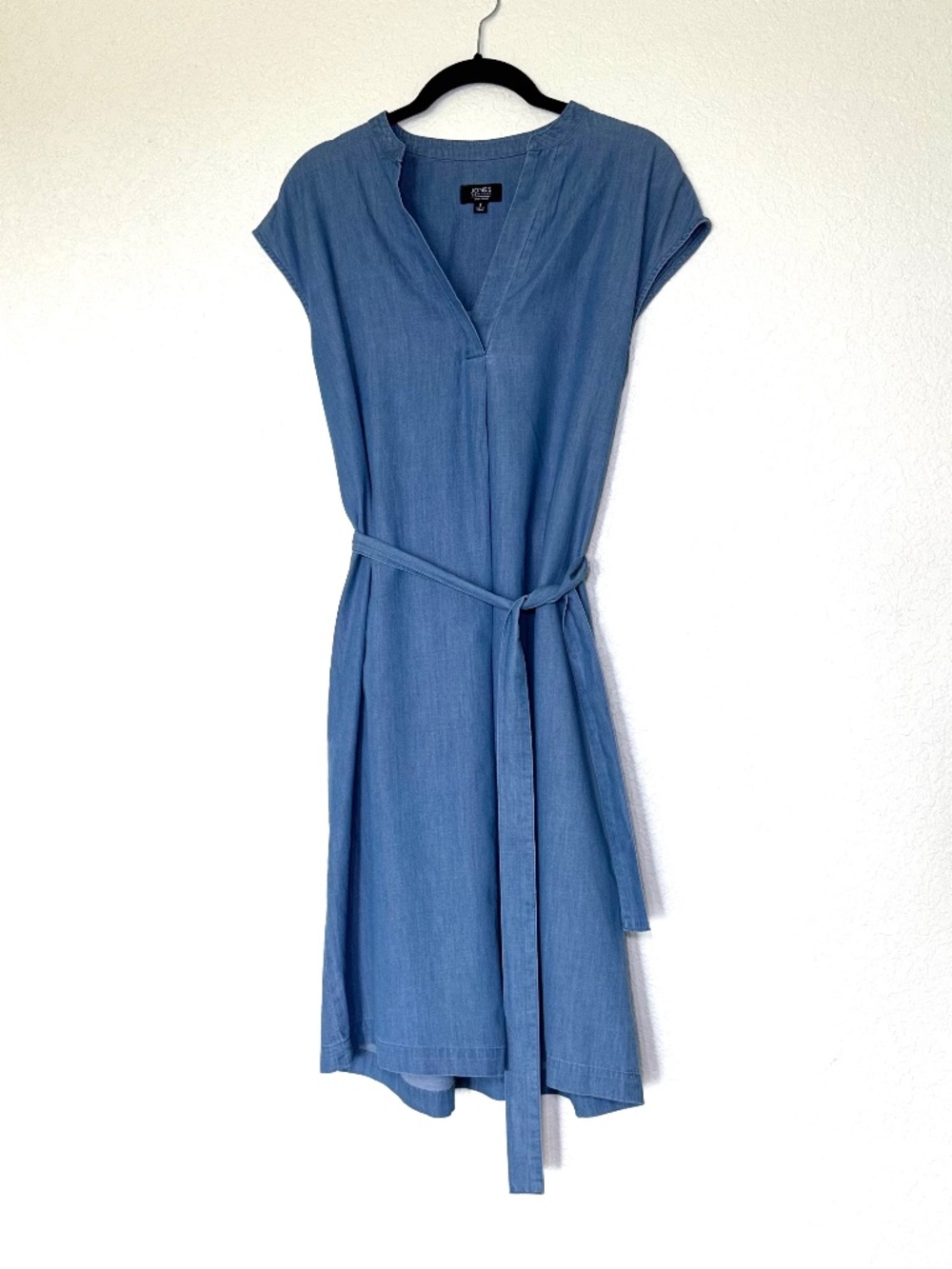 Jones New York Signature Dress 6 100% Cotton Chambray Midi Pockets Preppy Clean